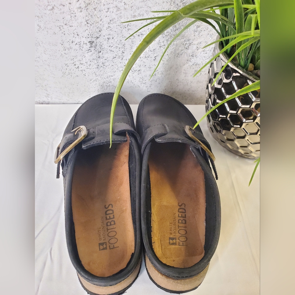 White Mountain Bueno Mule Blackless Black Suede Leather Cork Platform Sz 7-8.5 - Picture 7 of 16